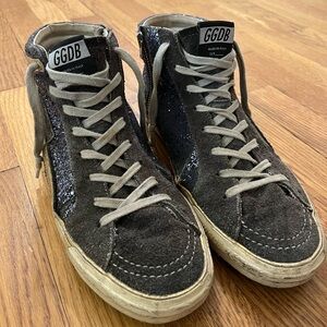 Golden Goose Navy Glitter Slides